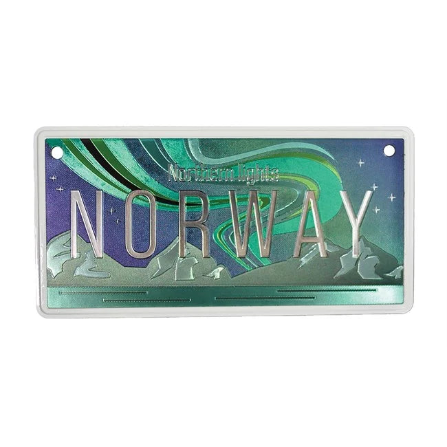 Bilskilt, Norway Nordlys tegnet, 15x7, foliert