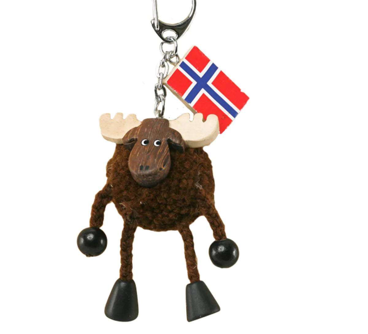 Nøkkelring med brun pompom elg , dinglebein