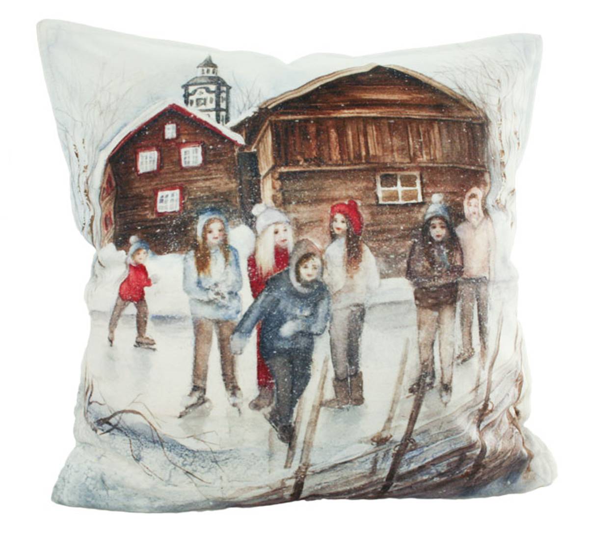 Decorative cushion, Children on ice skates, Winter children