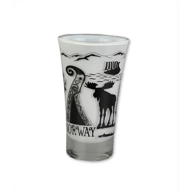 Shotglass, Black/White, Norway motif