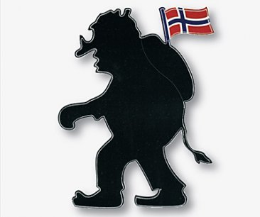 Stickers, troll m/ flagg i ryggsekk