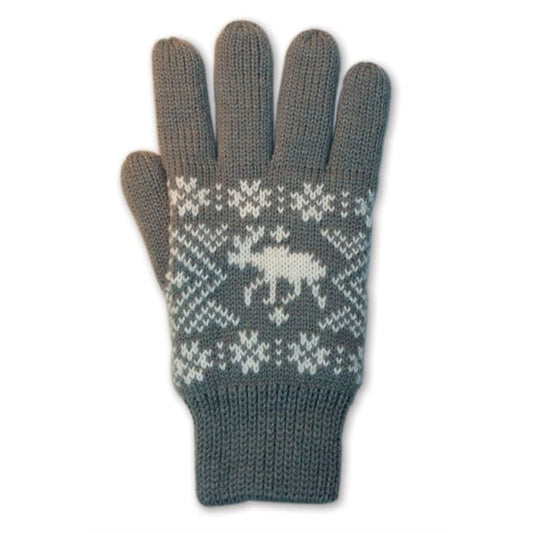 Knitted mittens, gray, moose