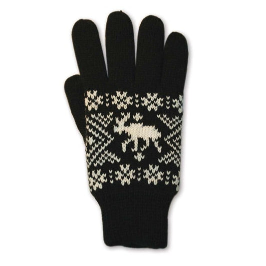 Knitted mittens, black, moose