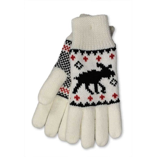 Mittens, knitted, white w/moose