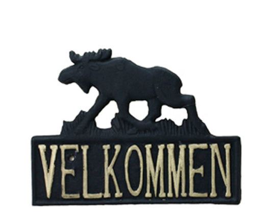 Willkommensschild mit Elchmotiv, Gusseisen