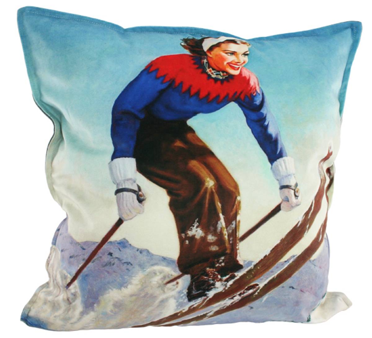 Velour cushion, lady skiing