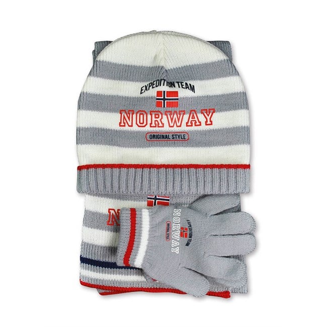 handschuhe mütze Elegantes Kinder-Set in Grau und Weiß – Mütze, Fäustlinge, Schal – NorwegianShop24