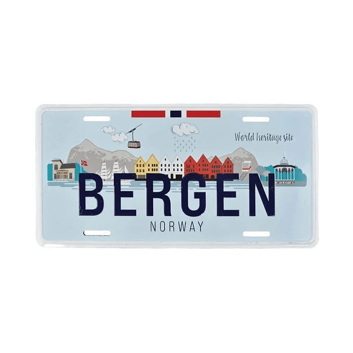 Bilskilt, Bergen skyline, 30x15, preget - NorwegianShop24