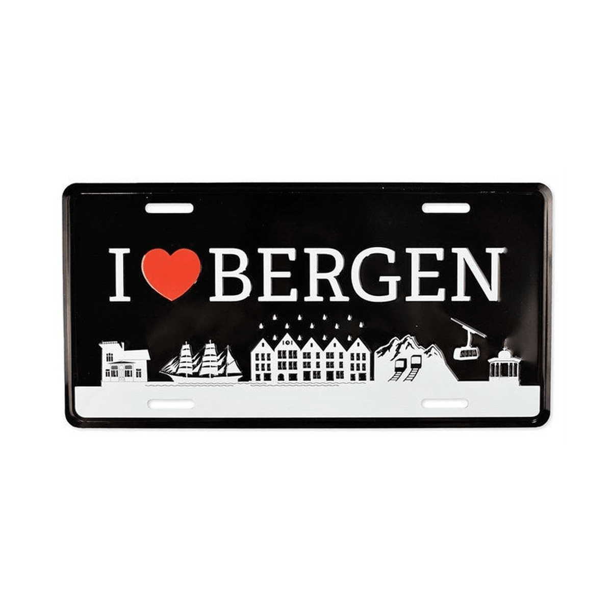 Bilskilt, I love Bergen, 30x15, preget - NorwegianShop24