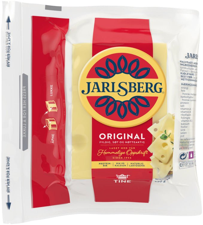 Jarlsberg Skorpefri 450g Tine - NorwegianShop24