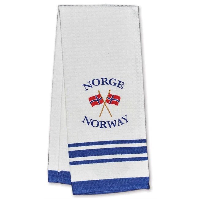 Kjøkkenhåndkle, hvitt m/brodert flagg - NorwegianShop24