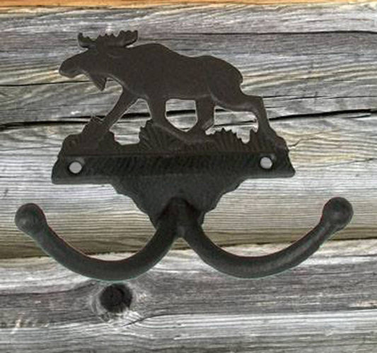 Knagg med elgmotiv 2 kroker støepjern - NorwegianShop24