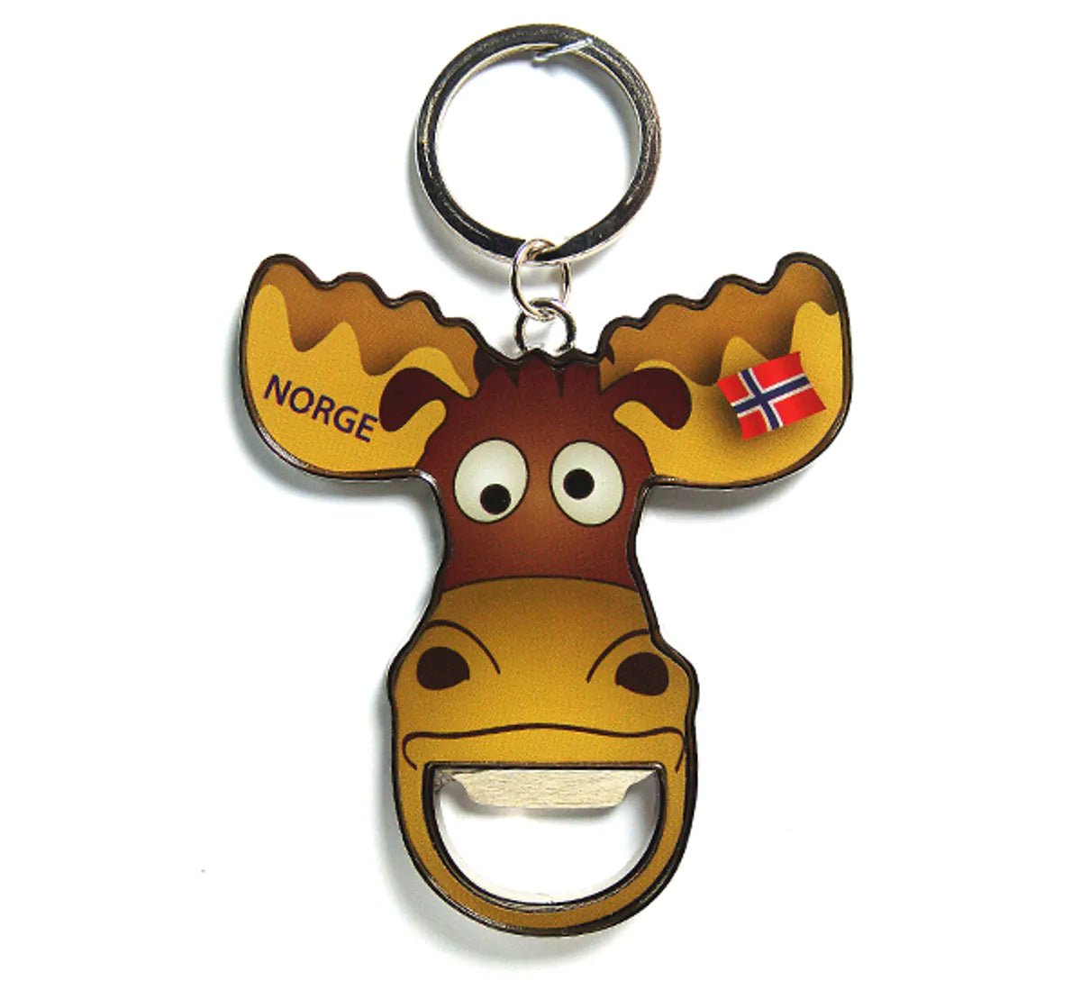 Nøkkelring og flaskeåpner, elg med flagg og Norge - NorwegianShop24
