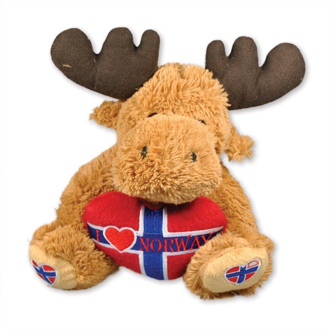 Plysh elg m/flagghjerte, Liten - NorwegianShop24