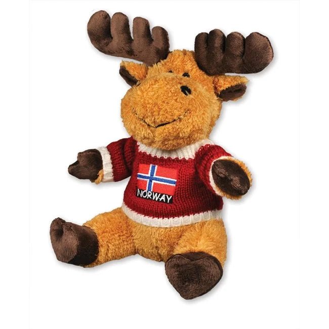 Plysh elg m/rød strikkegenser, Stor - NorwegianShop24