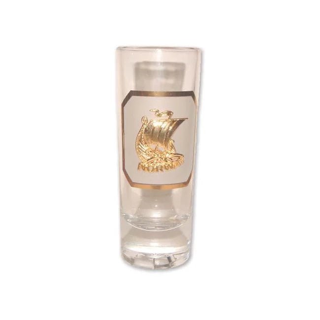 Snapsglass M/Vikingskip i gull - NorwegianShop24