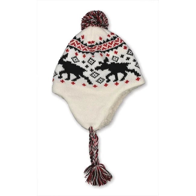 Strikket lue m/fletter, Hvit elg - NorwegianShop24