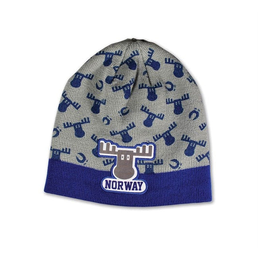 Children's hat, Blue/Grey with moose print