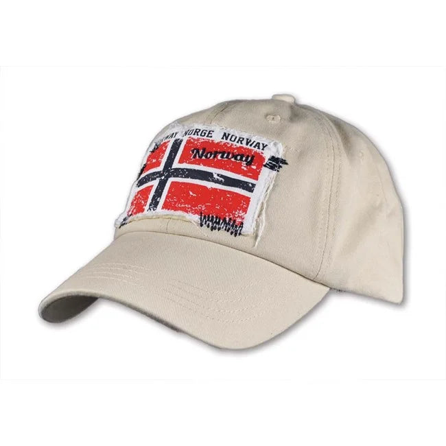 Cap w/worn flag in front, White