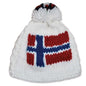 Coarse knitted hat, white, Norwegian flag