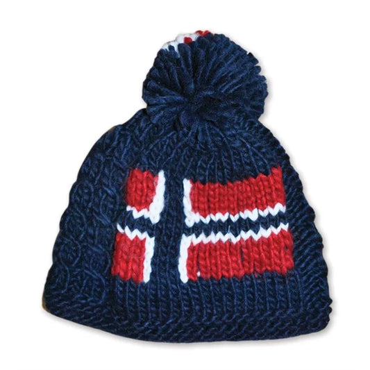 Coarse knitted hat, navy, Norwegian flag