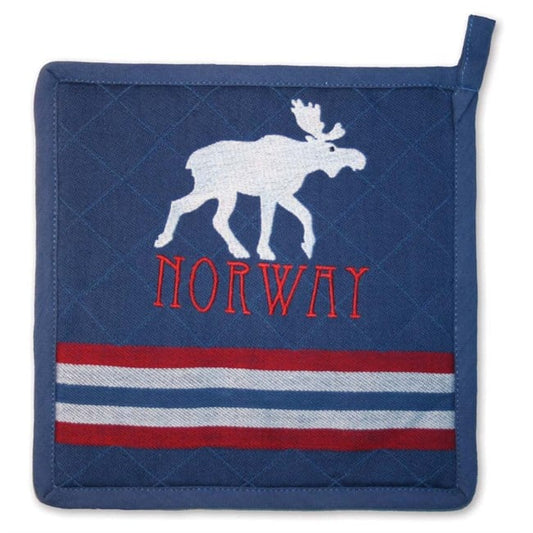 Pot holder, blue, embroidered moose