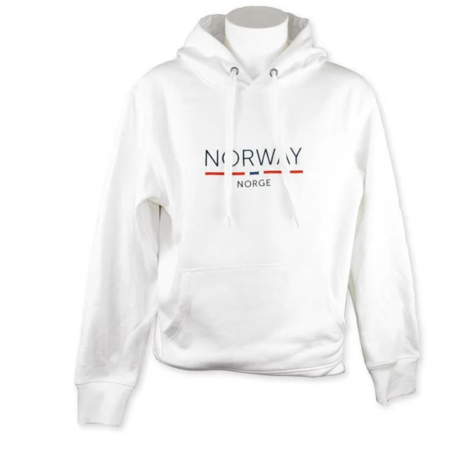 Hoodie, Norway with flag stripe, White, XL