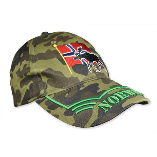 Camouflage cap, moose and flag