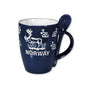 Ceramic mug w/spoon, Reindeer, Blue