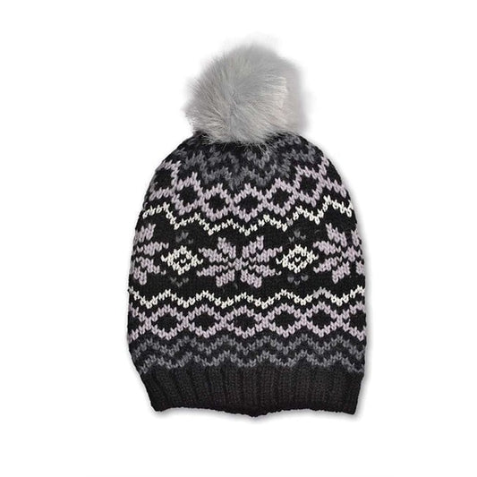 Hat w/Glitter, Snow Crystal, Black