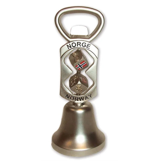 Metal bell with two dice and opener