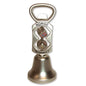 Metal bell with two dice and opener