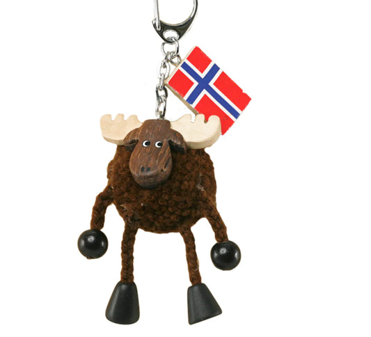 Keychain with brown pompom moose, dangling bone