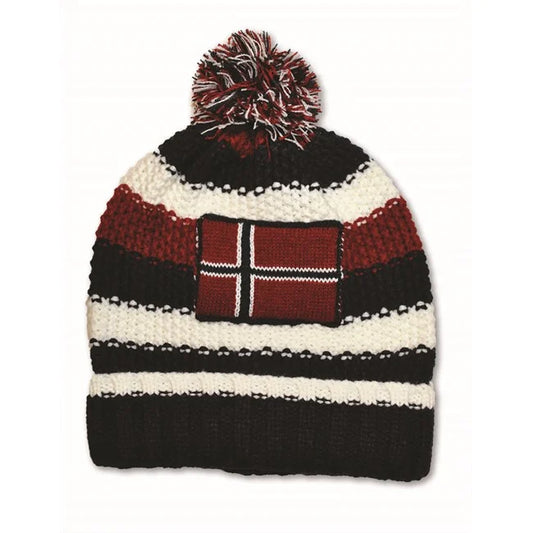 Knitted hat with tassel, Norwegian Flag Patch