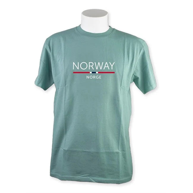 T-shirt, Norway with flag stripe, unisex, green, L