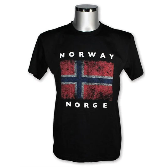 T-shirt w/worn flag, Black, S