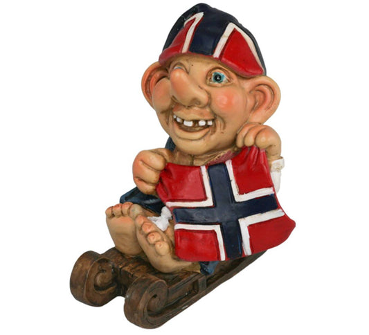 Troll on sled with flag