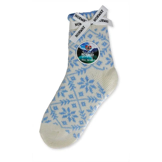 Thick socks snow crystal, White/light blue