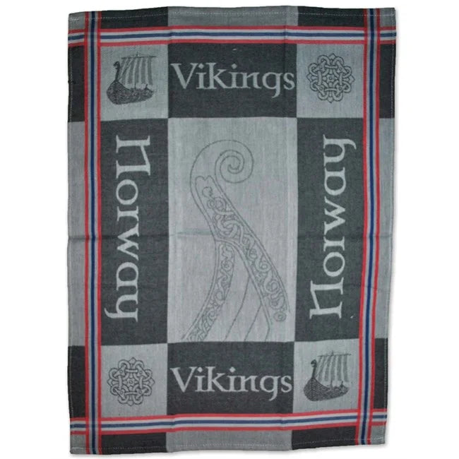 Woven kitchen towel, Viking motif