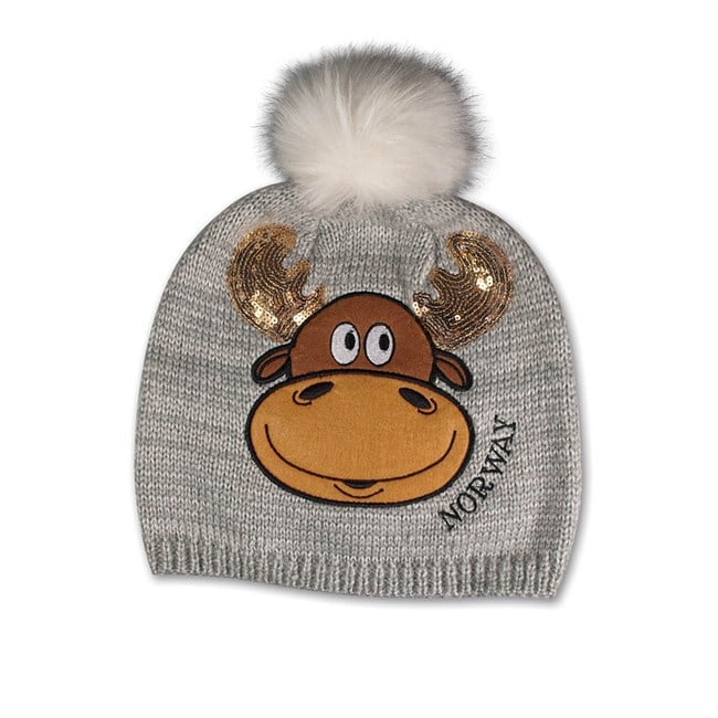 Barnelue, Grå, Elg m/glitterhorn - NorwegianShop24