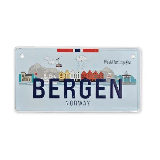 Bilskilt, Bergen skyline, 15x7, preget - NorwegianShop24