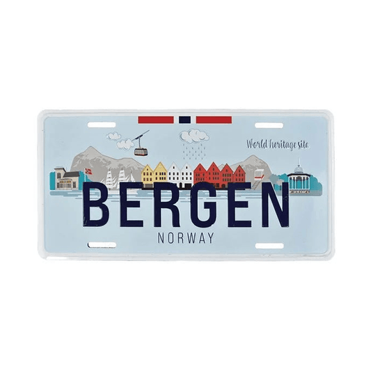 Bilskilt, Bergen skyline, 30x15, preget - NorwegianShop24