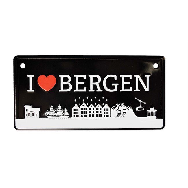 Bilskilt, I love Bergen, 15x7, preget - NorwegianShop24
