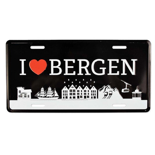 Bilskilt, I love Bergen, 30x15, preget - NorwegianShop24