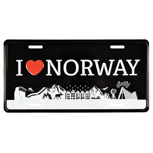 Bilskilt, I love Norway, 30x15, preget - NorwegianShop24