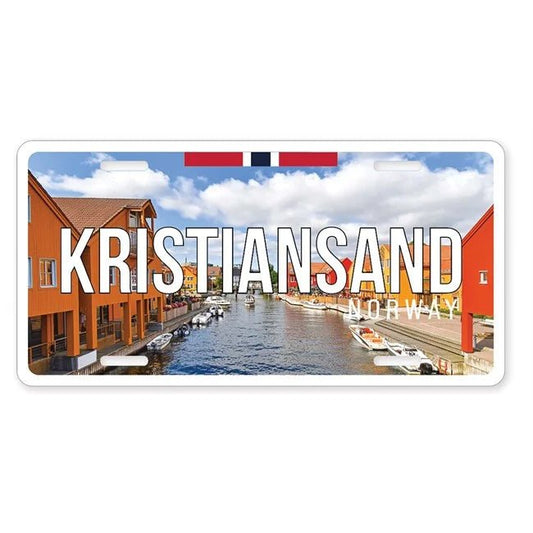 Bilskilt, Kristiansand foto, 30x15, preget - NorwegianShop24