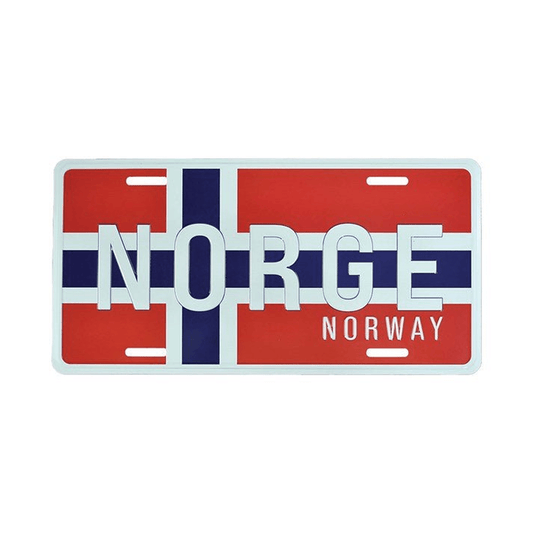 Bilskilt, Norge med flagg, 30x15, preget - NorwegianShop24