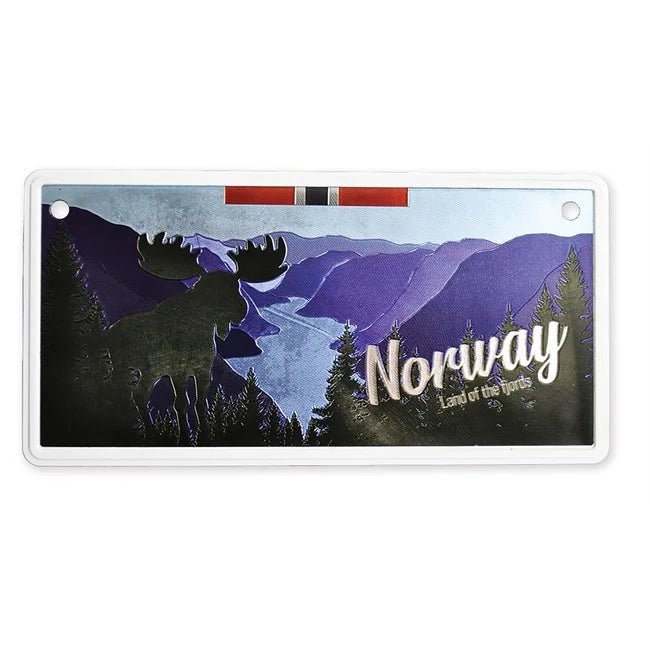 Bilskilt, Norway elg/fjord, 15x7, preget - NorwegianShop24