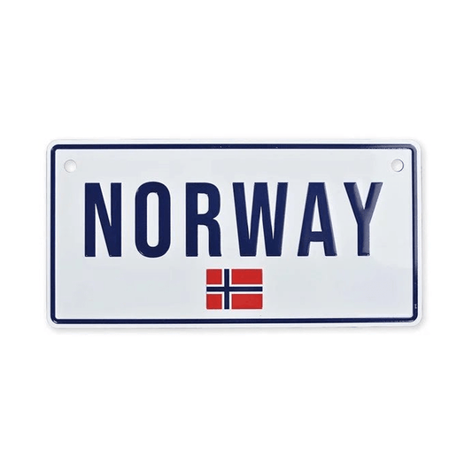 Bilskilt, Norway med flagg, 15x7, preget - NorwegianShop24