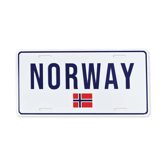 Bilskilt, Norway med flagg, 30x15, preget - NorwegianShop24